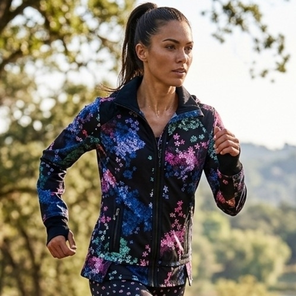 lululemon Run Bandit Jacket Black Floral Running Active Outdoor SZ 6